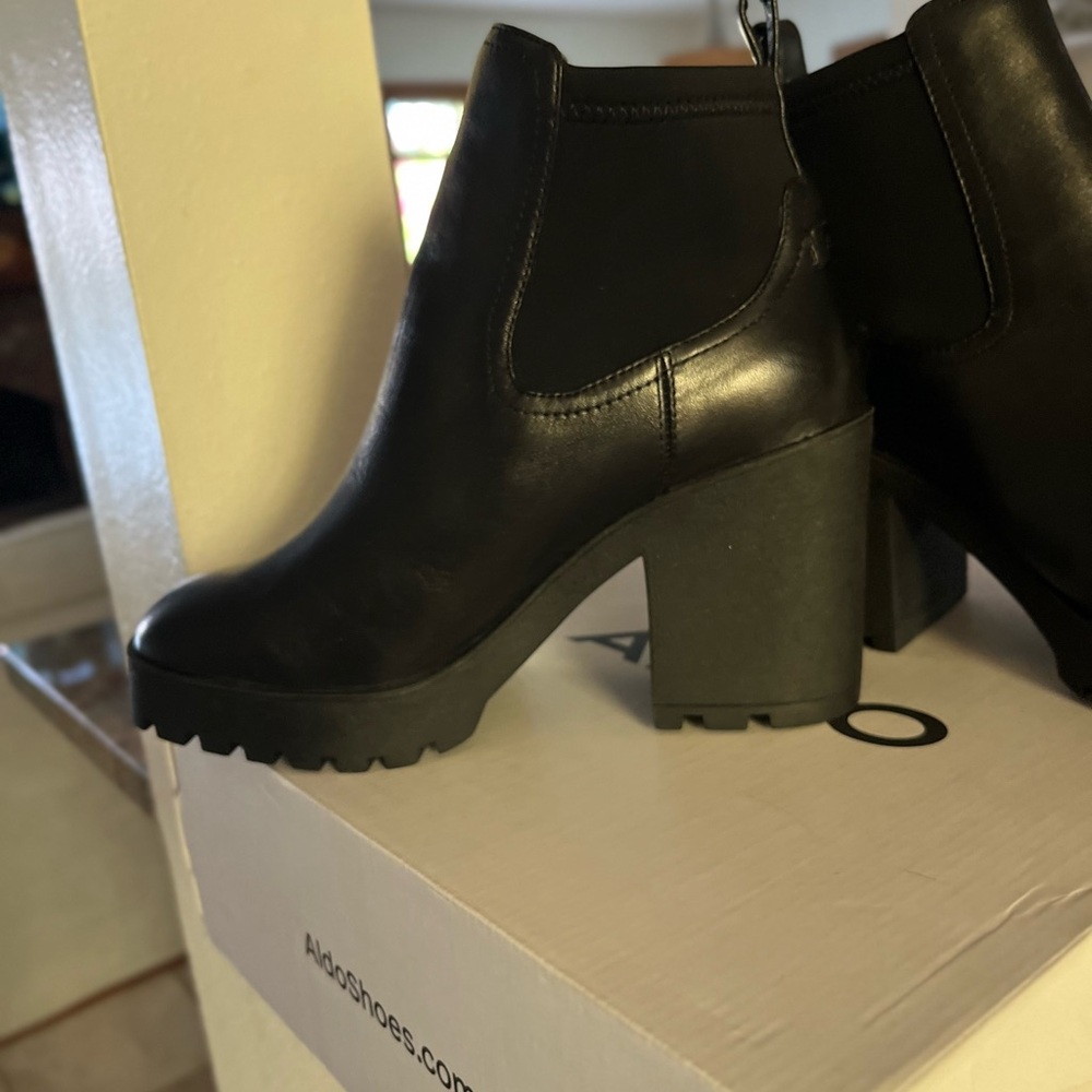 Aldo Classic Black Chunky Heel Ankle Boots